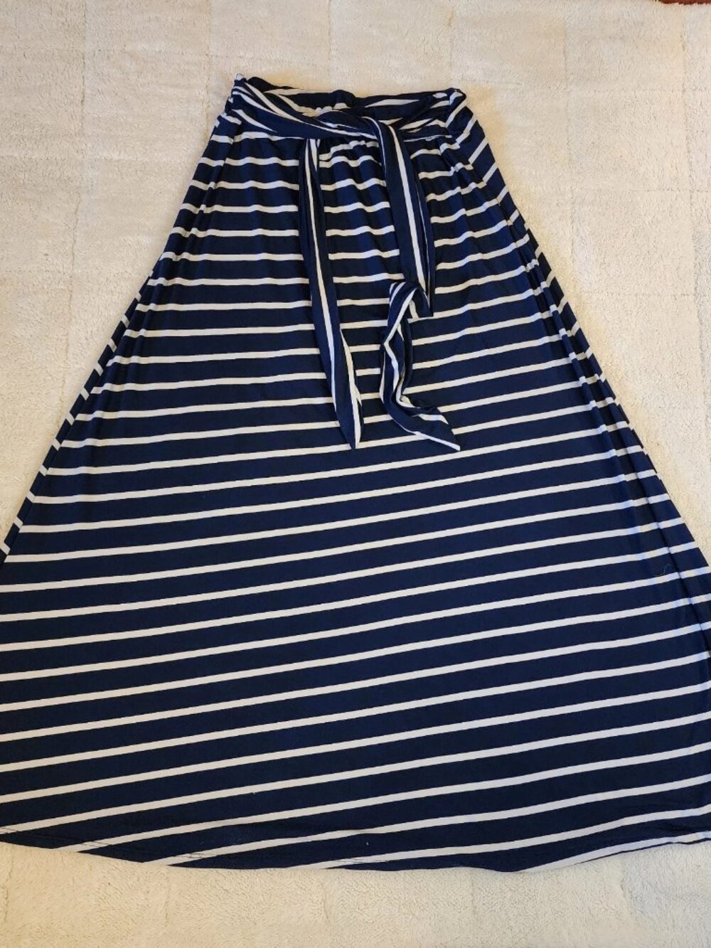Robert Louis Womens Blue White Striped A-Line Midi Skirt Tie Waist Size M